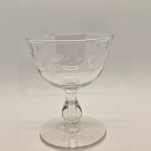 Libbey Vienna Champagne Coupes 4" set/6 etched leaves sherbet glasses vtg 1990s